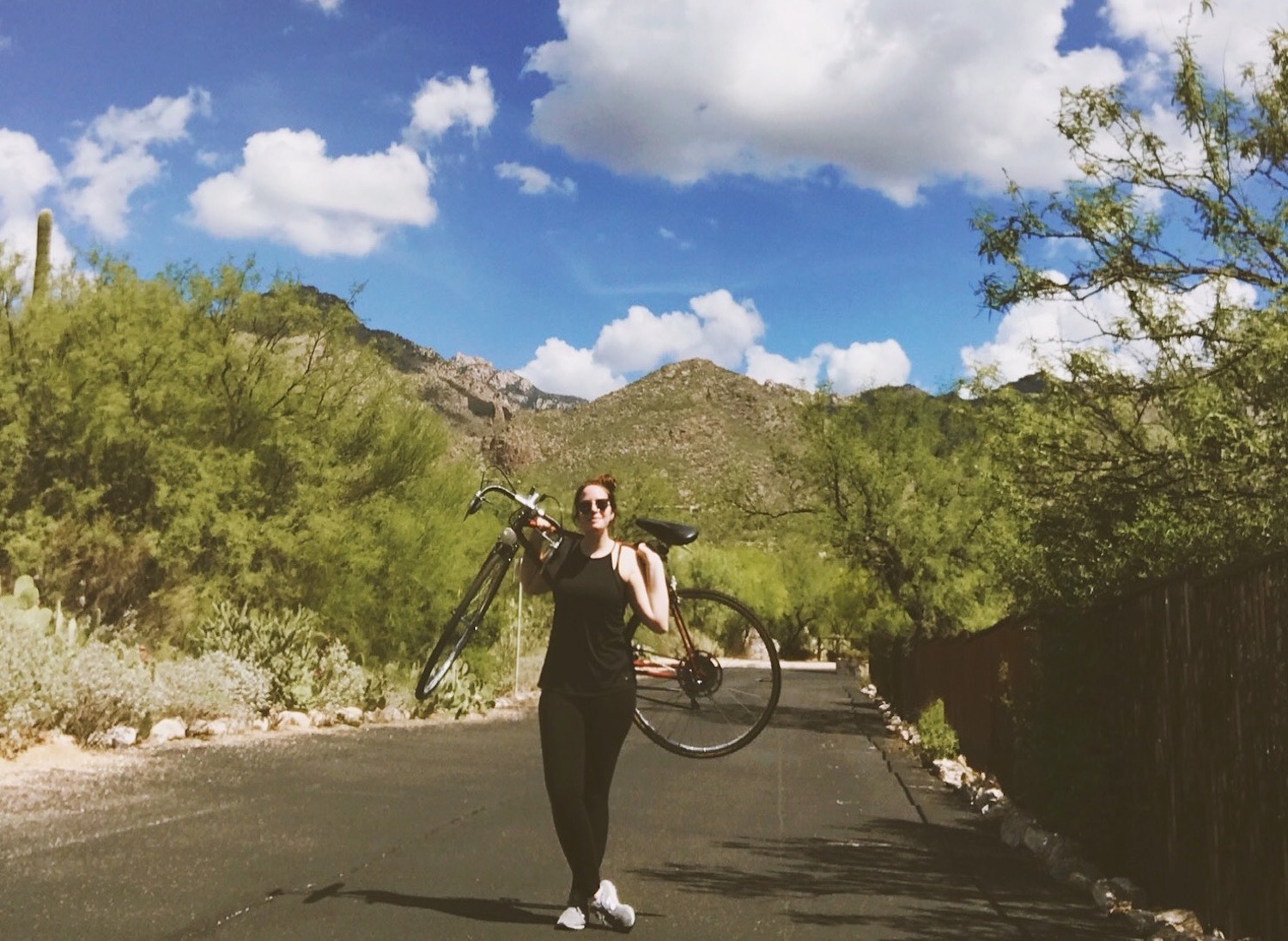 Marina bicycling in the Tucson desert